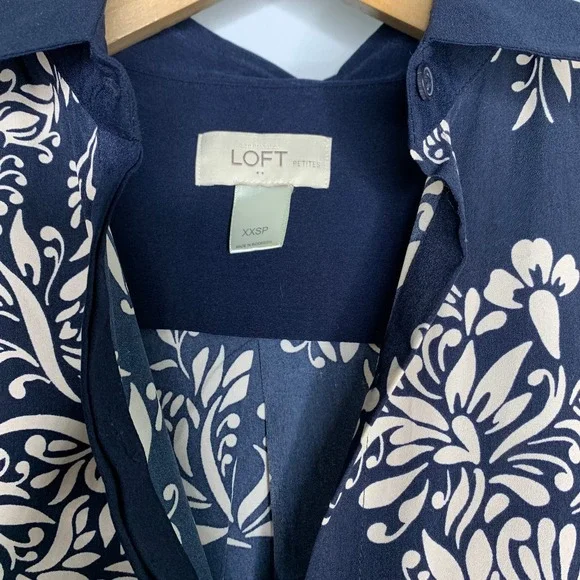 LOFT | Blue Button Front Collared Shift Dress-XXSP - Picture 3 of 4